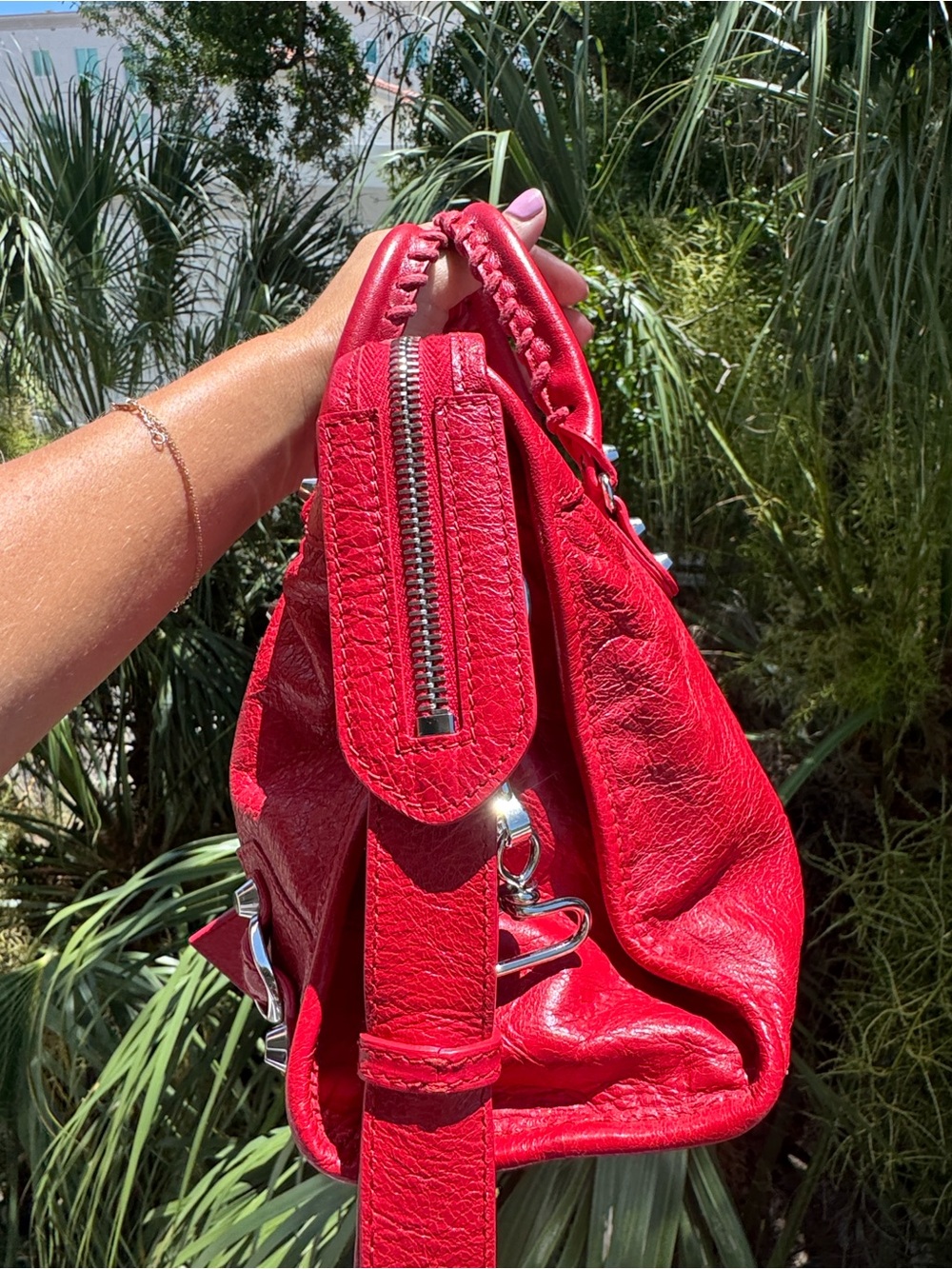 Balenciaga City Bag Red Leather Silver Hardware w/strap & mirror + COA - Picture 12 of 13